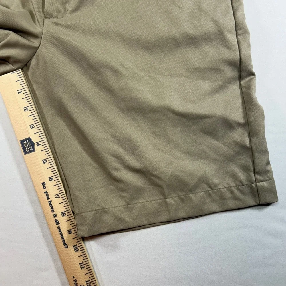 Greg Norman Mens Khaki Golf Shorts Size 34 Tan Flat Front Performance Polyester